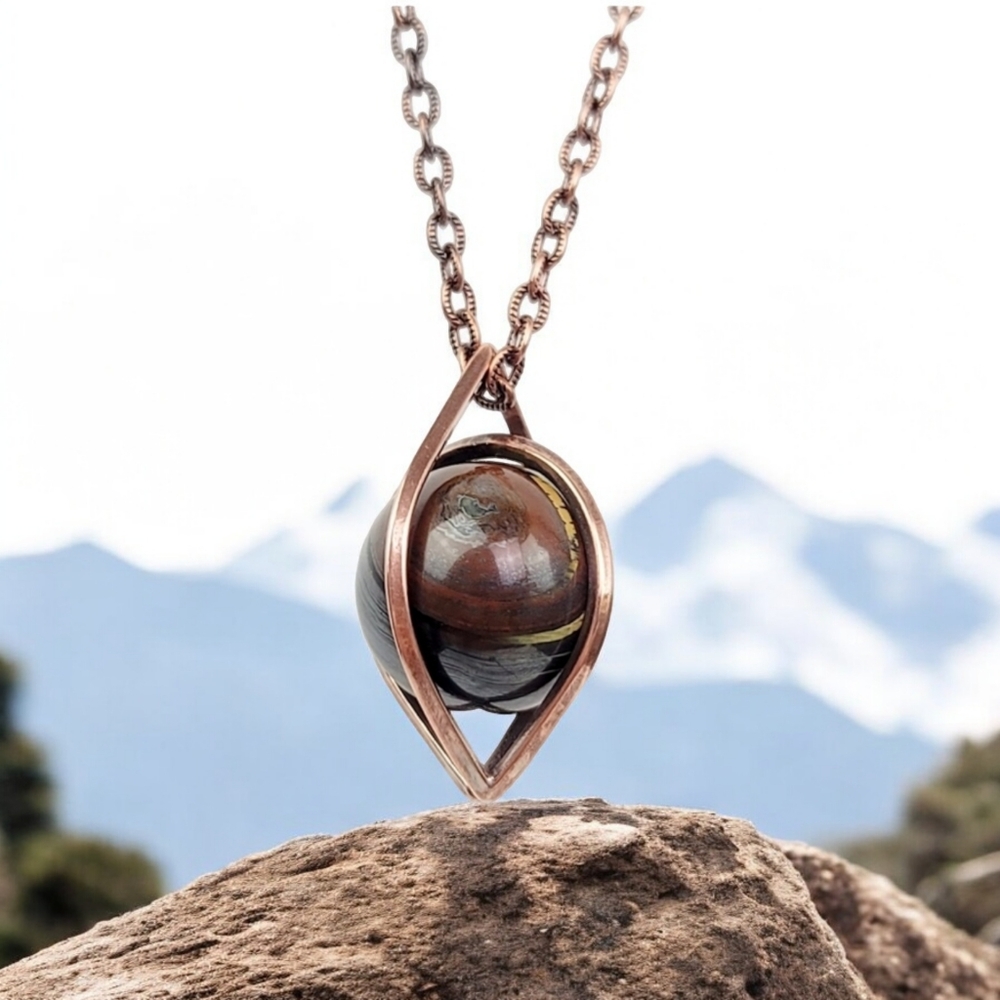 Tiger Iron Necklace Jewelry Men Women Hematite Red Jasper Copper Gift Handmade